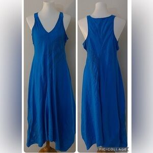 Eileen Fisher Linen Embroidered Boho Chic Midi Dress Sleeveless Resort Vacation